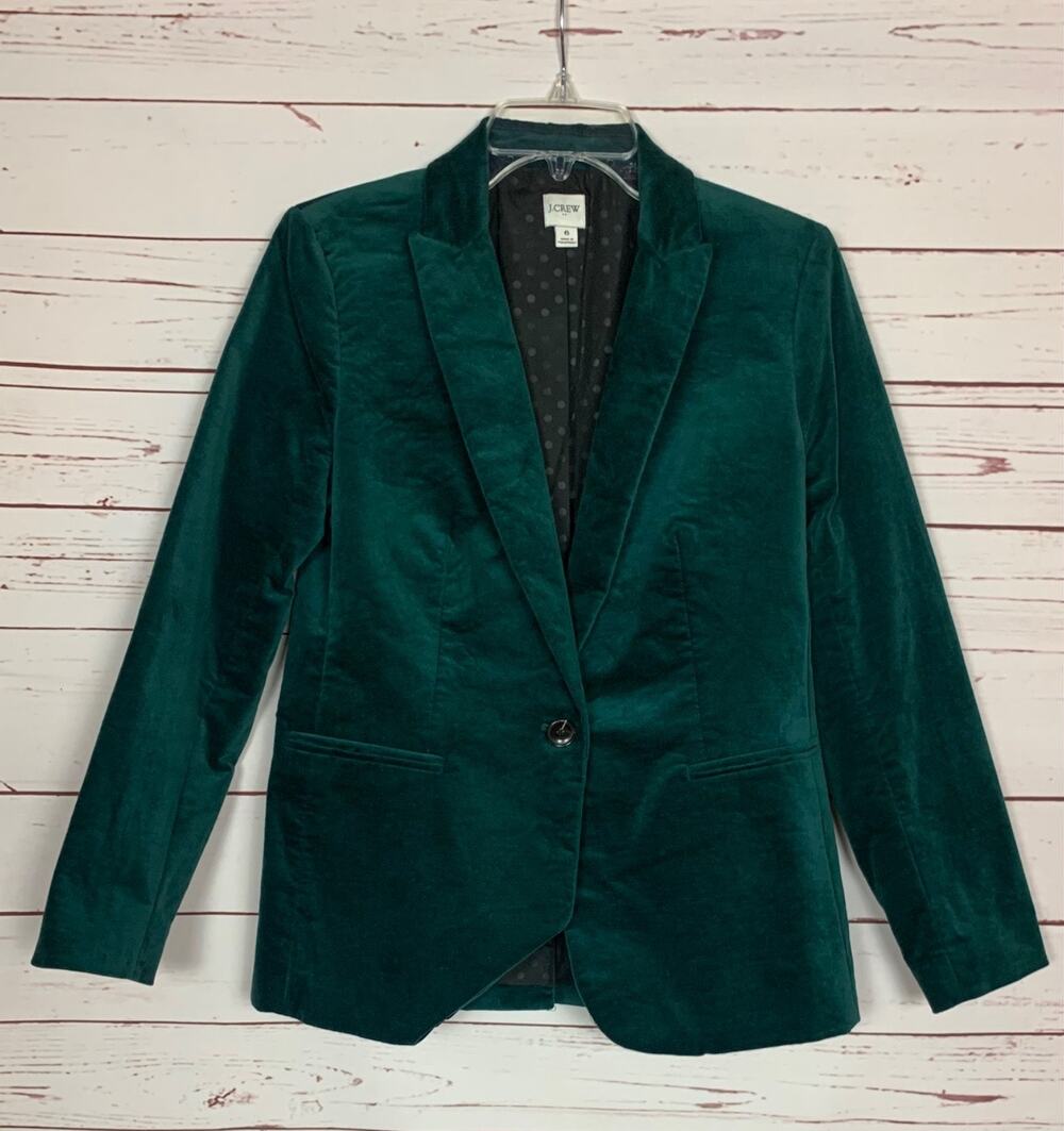 J.CREW Women's Size 6 Old Forest Green Velvet Parke Blazer Jacket Coat $228
